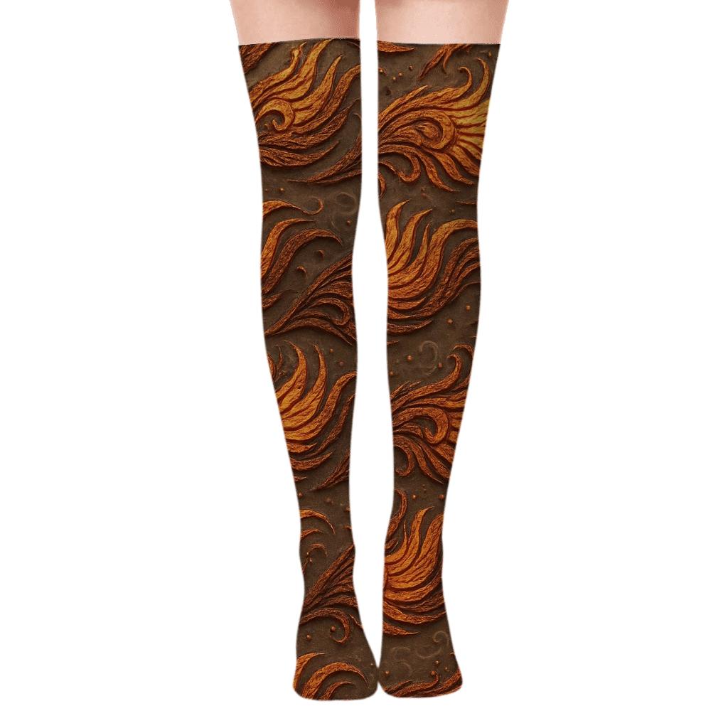 Phoenix Feather Wave designer print over-the-knee socks