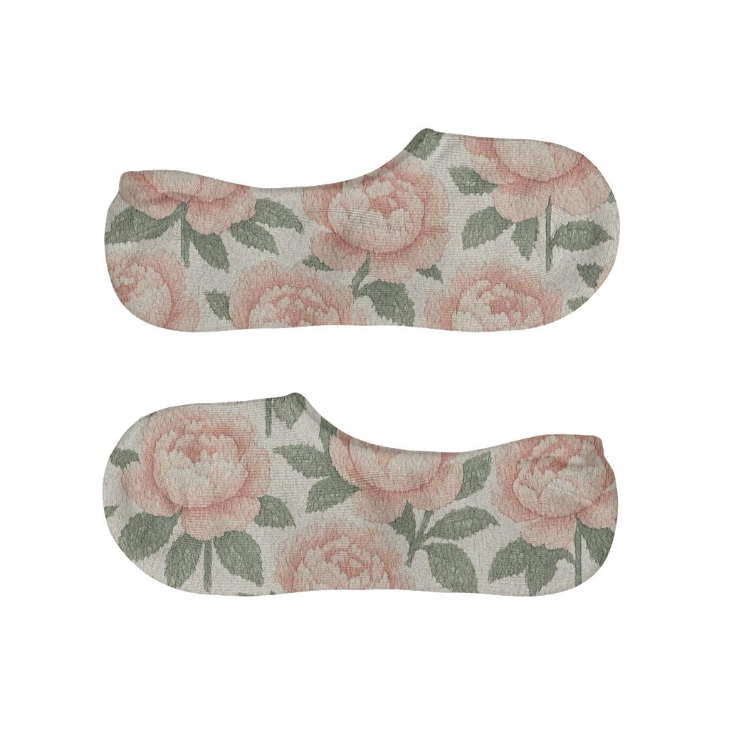 Pastel Peony Grid On White Background designer printed no-show socks
