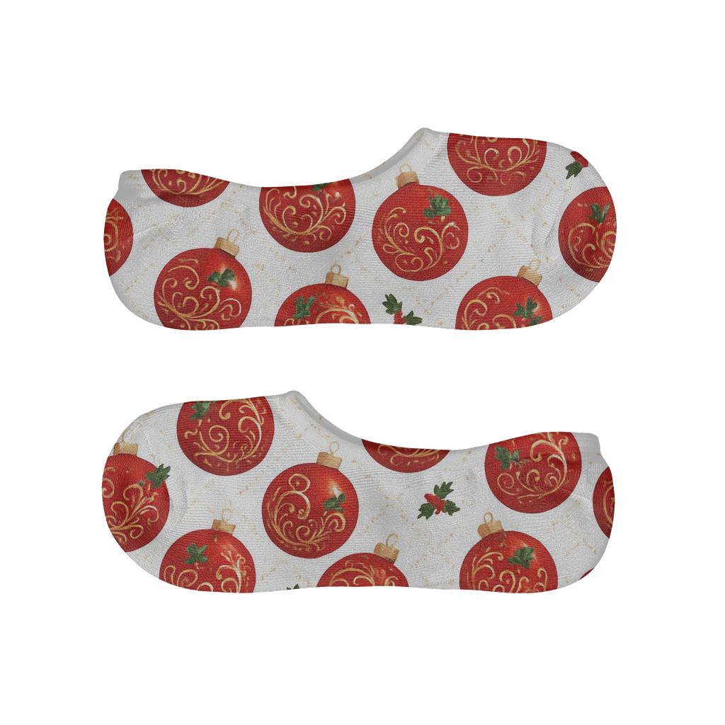 Red Ornament Grid On White Background soft cotton no-show socks