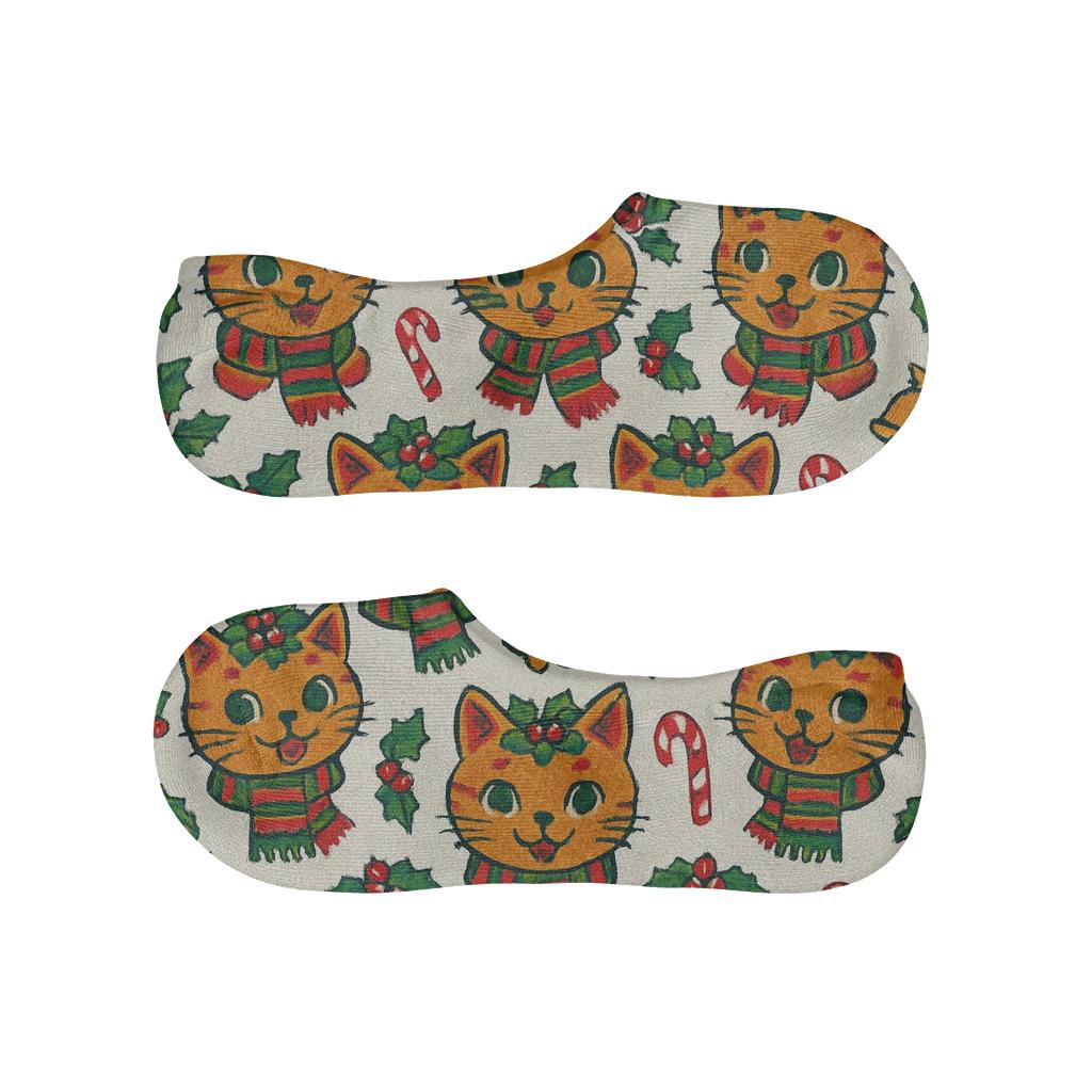 Scarlet Mistletoe Cat Grid low cut no-show socks