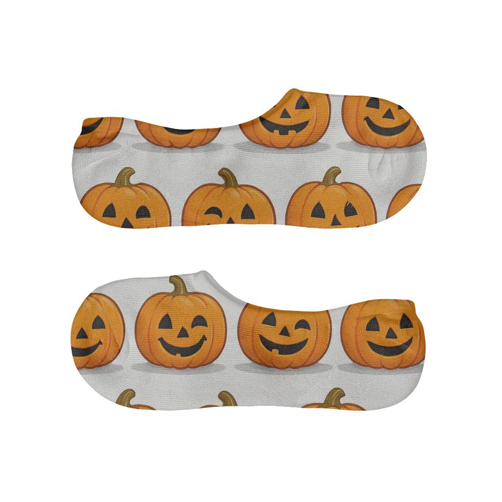 Jack O Lantern Smile Wave On White Background soft cotton no-show socks