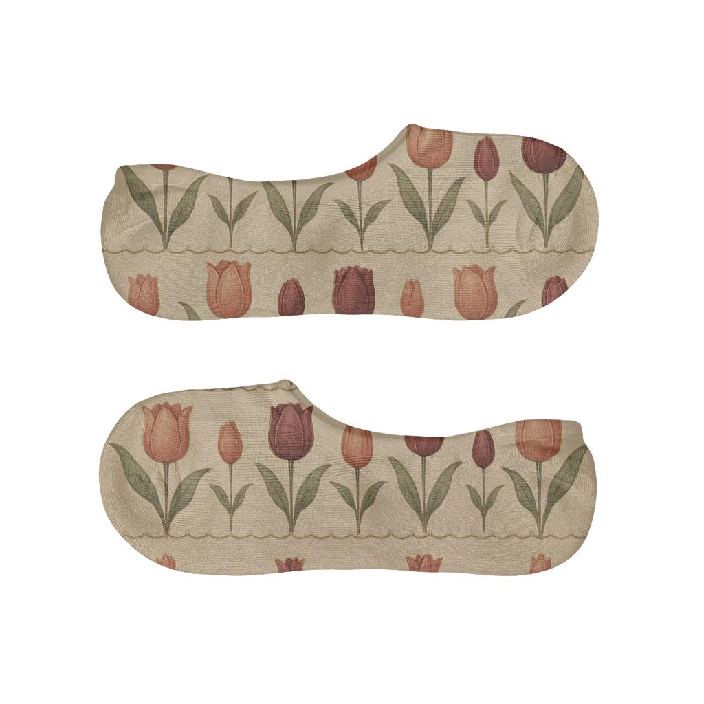 Vintage Tulip Bands On Beige Background comfortable low-cut socks