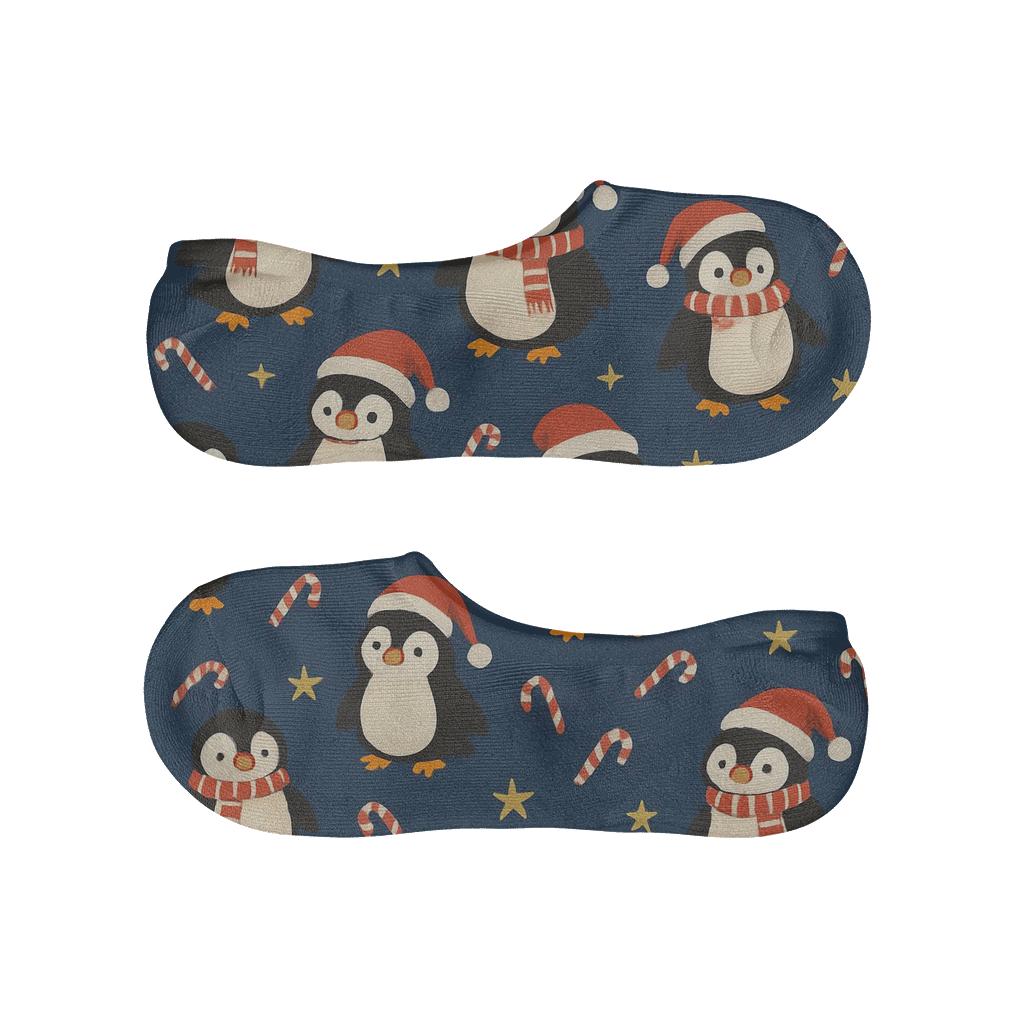 Santa Penguin Scatter On Navy Background trendy no-show sock styles