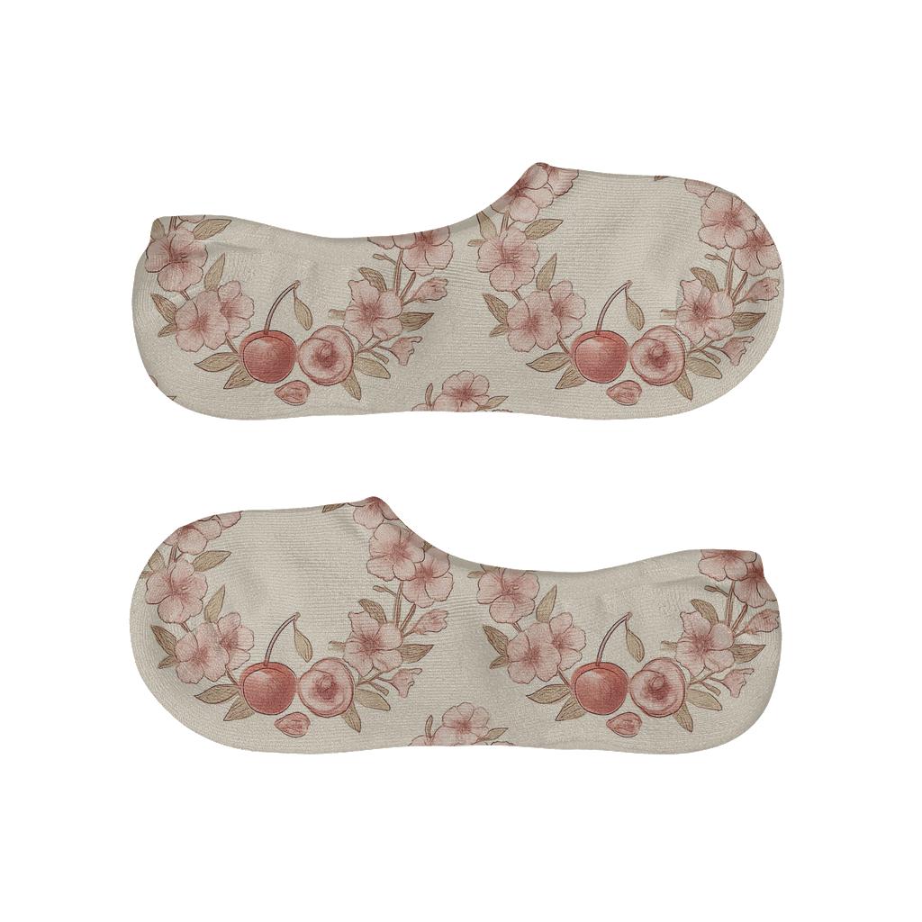 Vintage Cherry Blossom Wreath On Cream soft cotton no-show socks