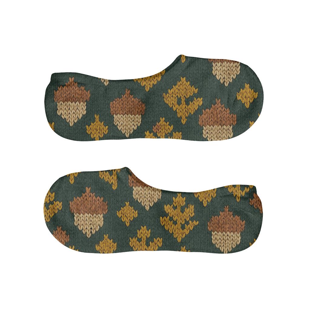 Knitted Acorn Grid On Forest Green trendy no-show sock styles