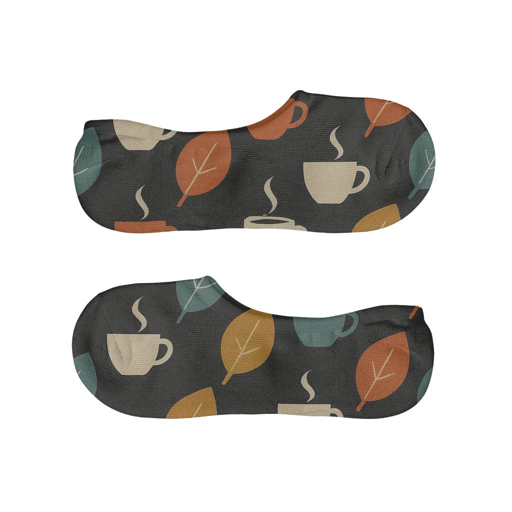 Minimalist Leaf Silhouettes On Charcoal anti-slip no-show socks