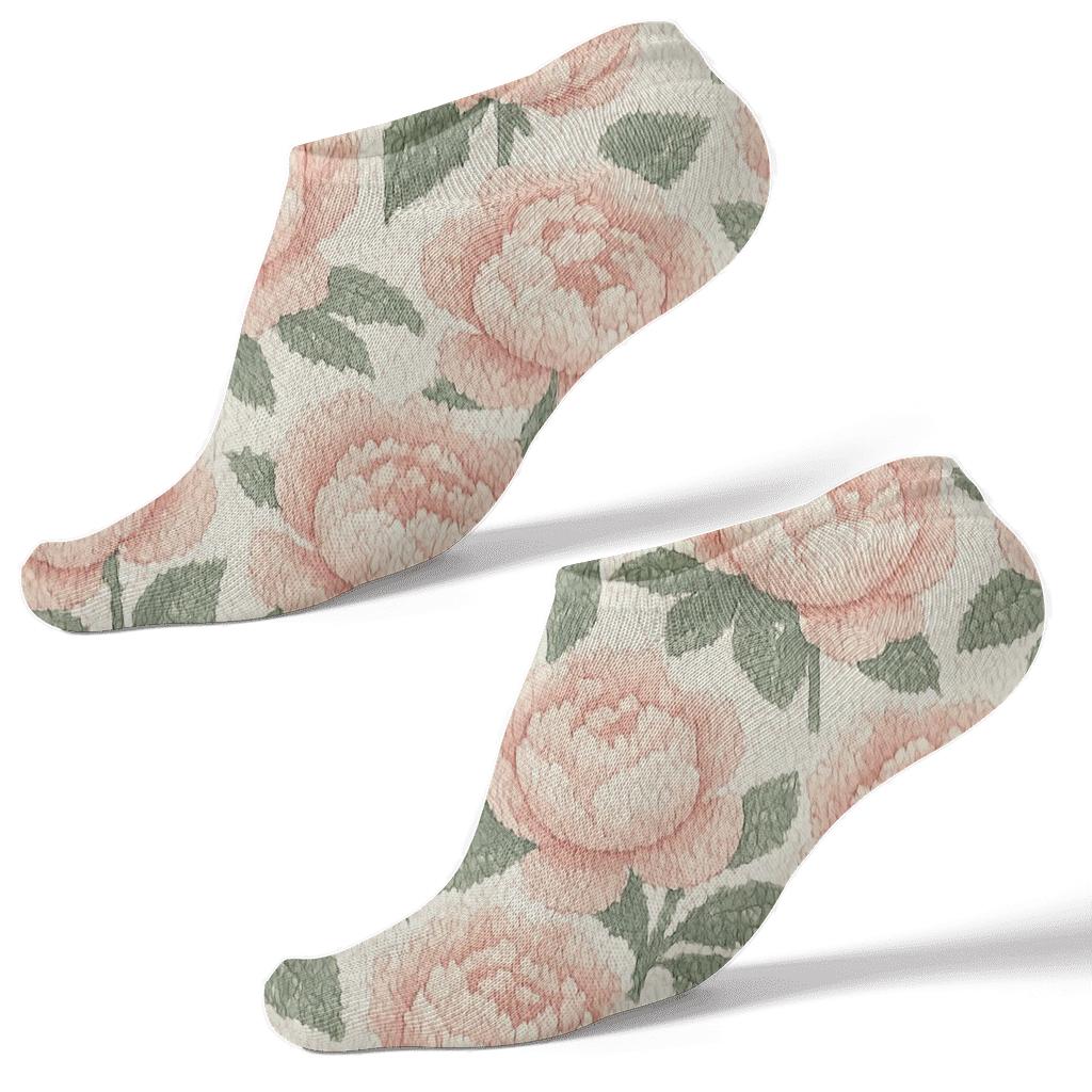 Pastel Peony Grid On White Background soft everyday ankle socks
