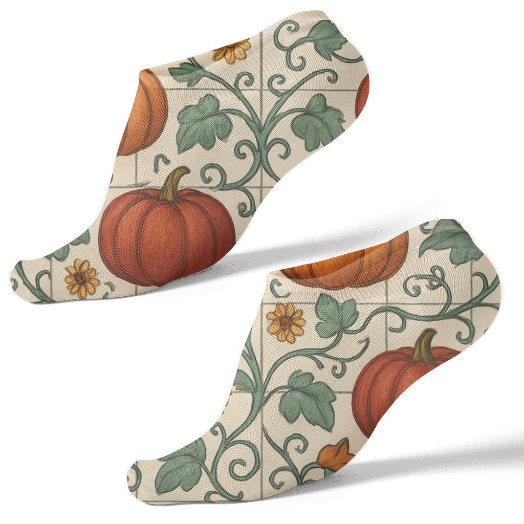 Pumpkin Patch Mirror Grid On Creamy Beige comfortable cotton ankle socks