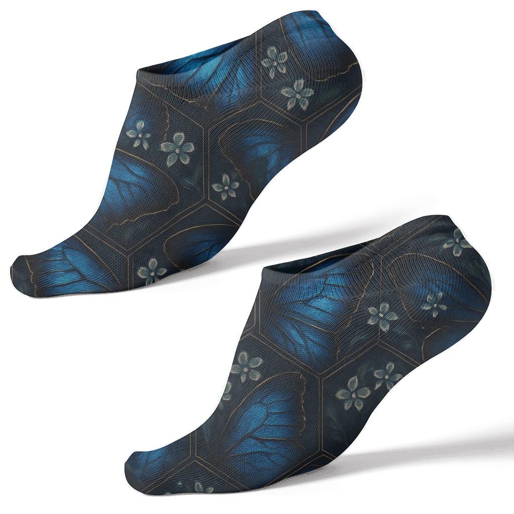 Iridescent Blue Morph Mosaic On Midnight stylish athletic ankle socks