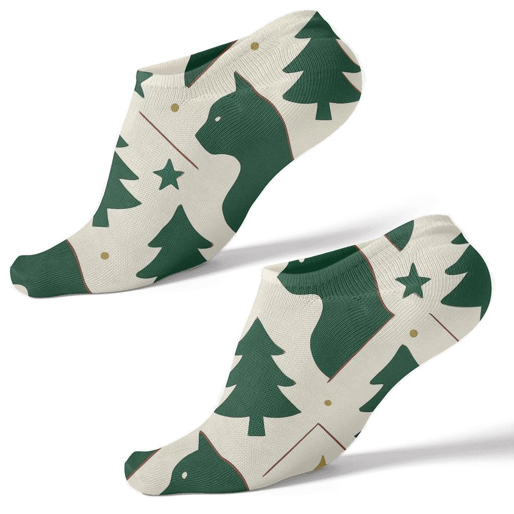 Evergreen Cat Silhouette Lattice comfortable cotton ankle socks