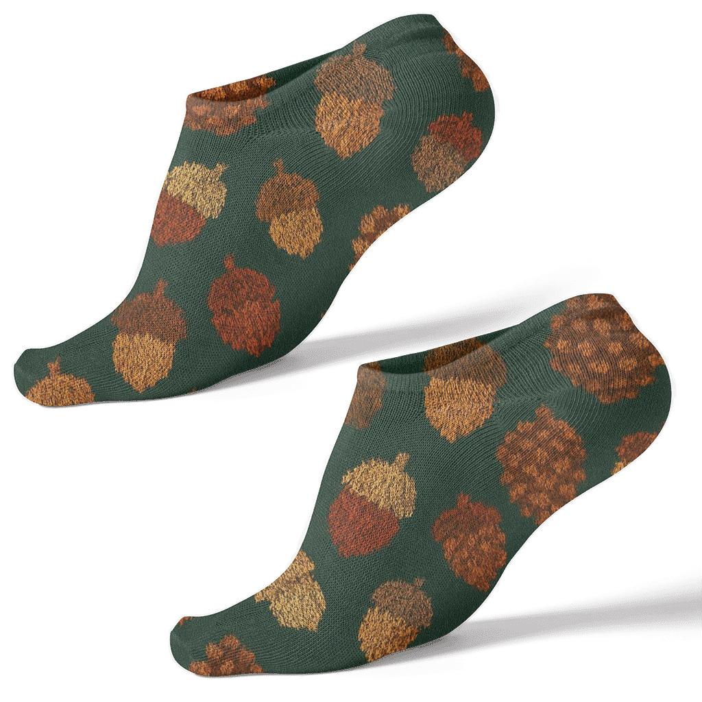 Acorn Scatter On Forest Green trendy patterned ankle socks