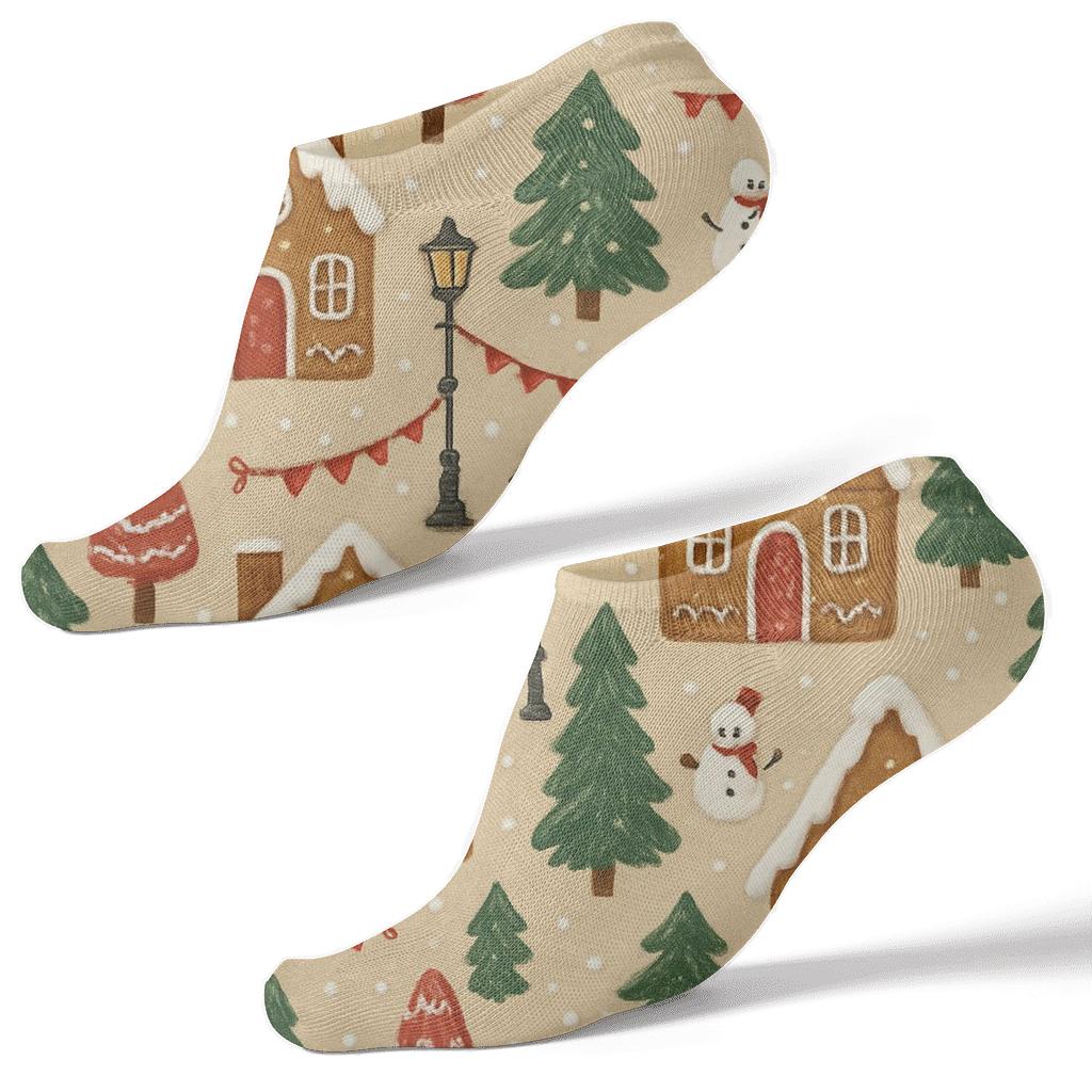 Gingerbread Village Scatter stylish athletic ankle socks