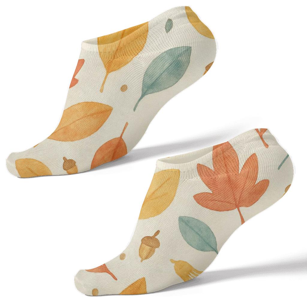 Watercolor Falling Leaves Scatter On Ivory custom ankle socks