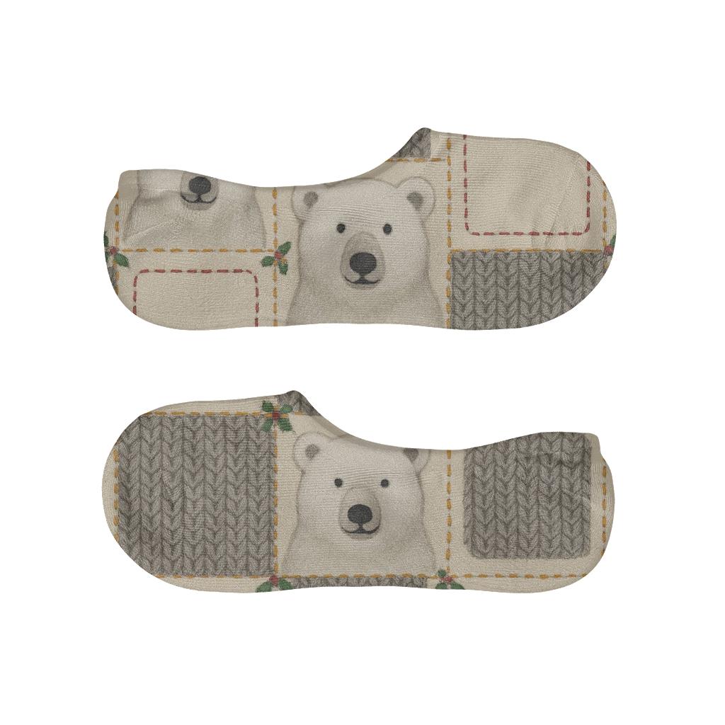 Polar Bear Patchwork On Ivory Background anti-slip no-show socks