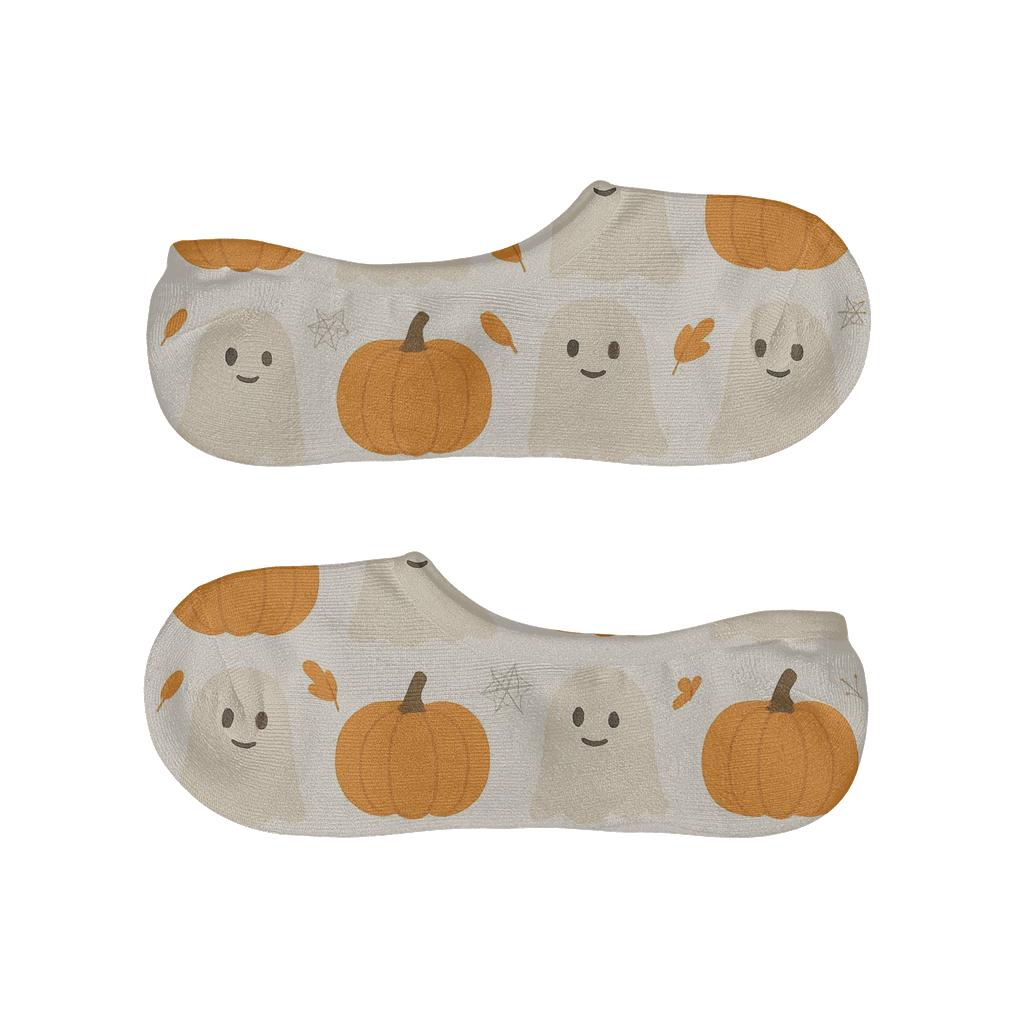 Ghost And Pumpkin Alternating Grid On Neutral Background anti-slip no-show socks