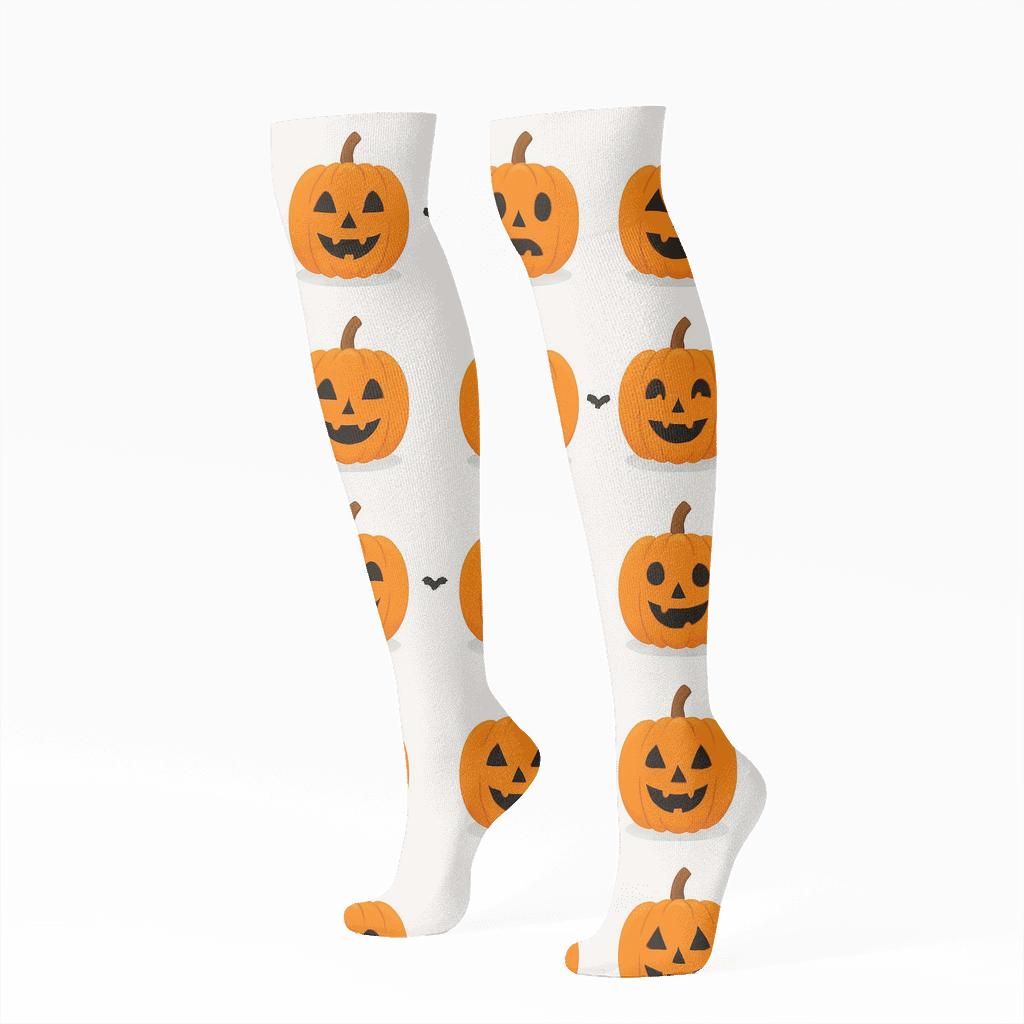 Pumpkin Patch Repeating Grid On White Background soft everyday knee-high socks