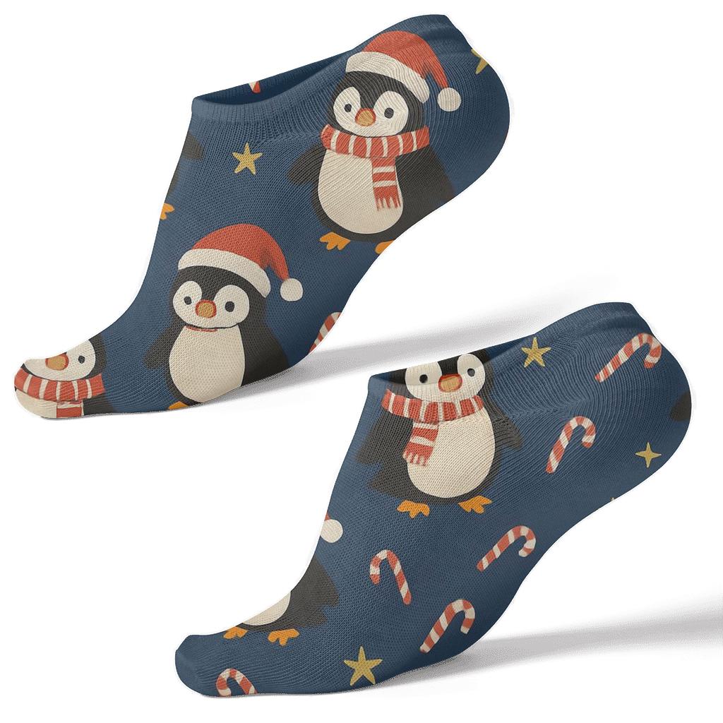 Santa Penguin Scatter On Navy Background stylish athletic ankle socks