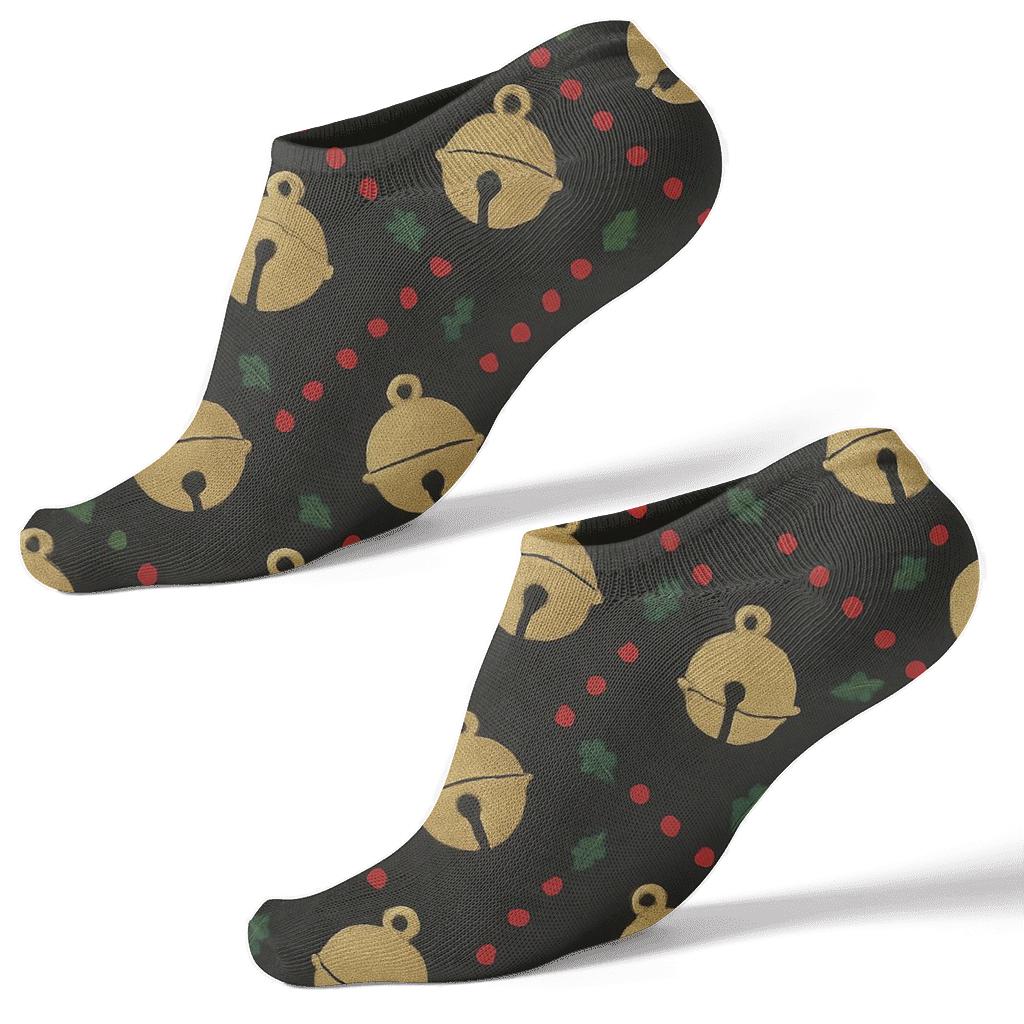 Gold Bell Chevron On Black Background unique graphic ankle socks