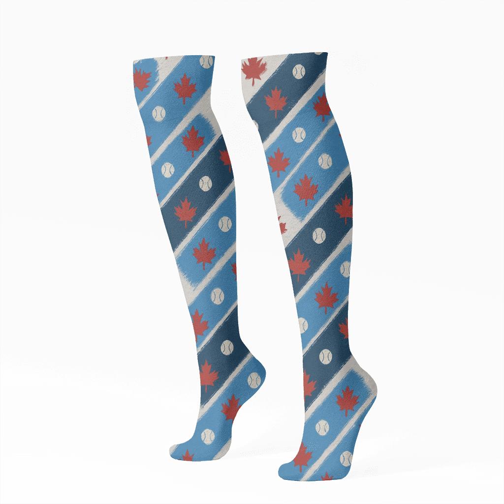 Maple Chevron With Blue Jays Accent trendy patterned knee-high socks