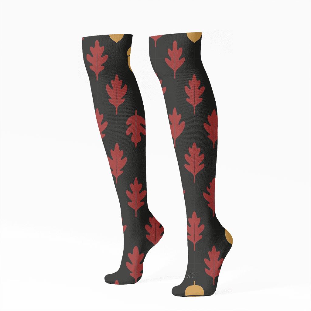 Acorn Grid On Midnight trendy patterned knee-high socks
