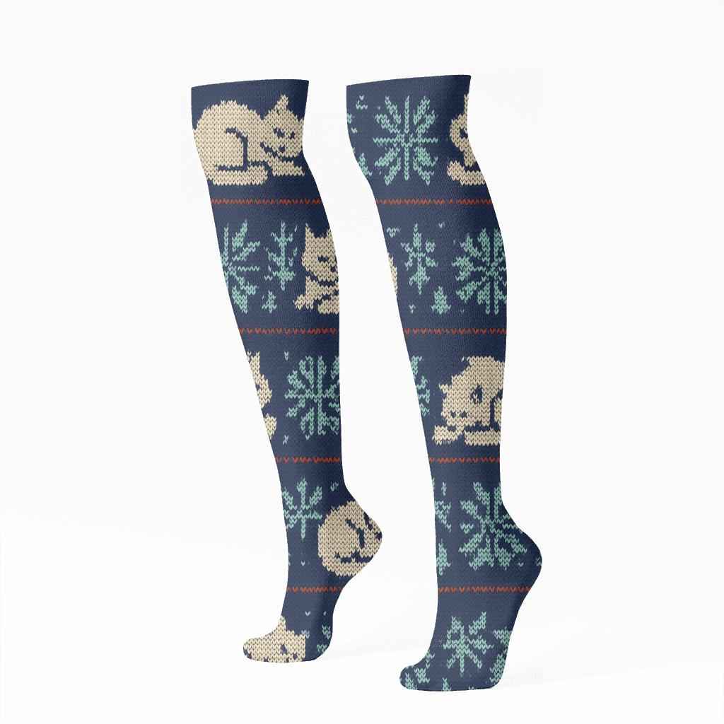 Nordic Noel Cat Lattice stylish athletic knee-high socks