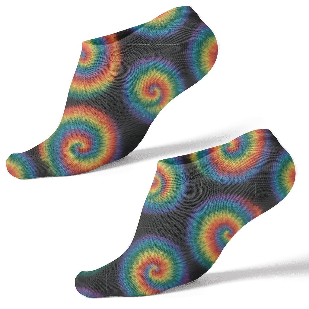 Concentric Spiral Whorl Grid On Black trendy patterned ankle socks