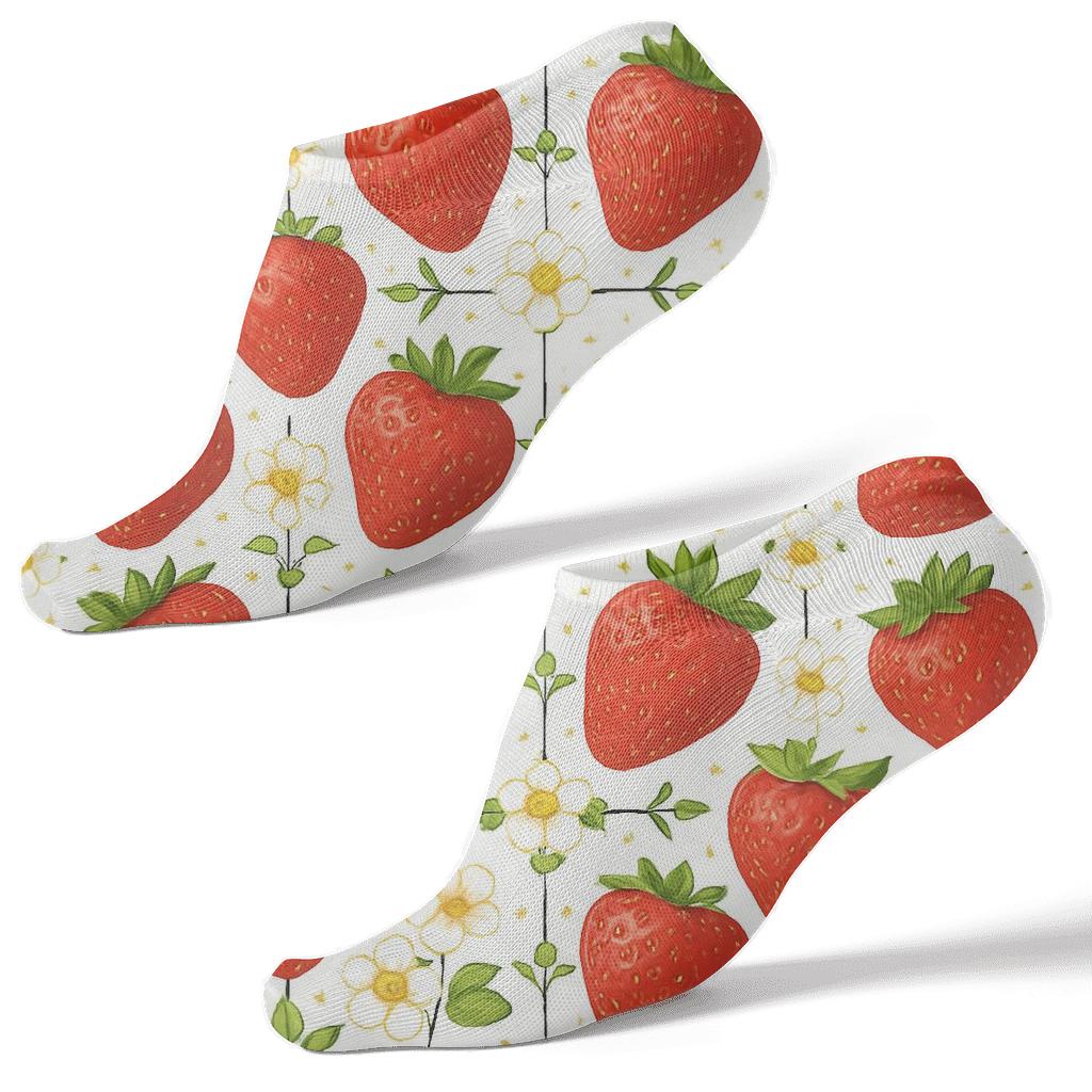 Strawberry Grid On White Background custom ankle socks