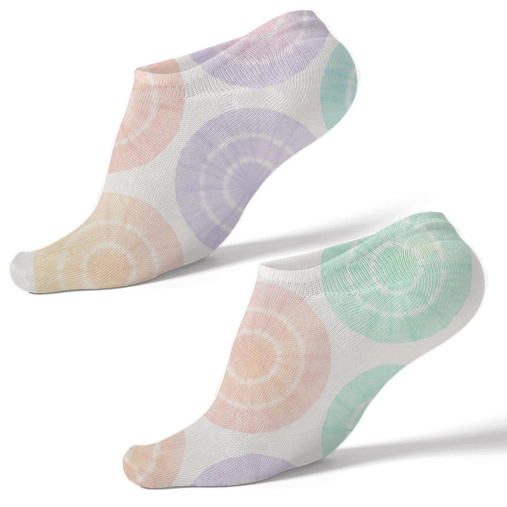 Pastel Sunburst Mandala Tiles On White designer print ankle socks
