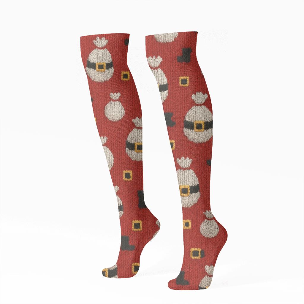 Santa Sack Scatter Pattern comfortable cotton knee-high socks