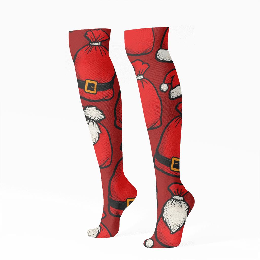 Santa Sack Scatter Pattern unique graphic knee-high socks