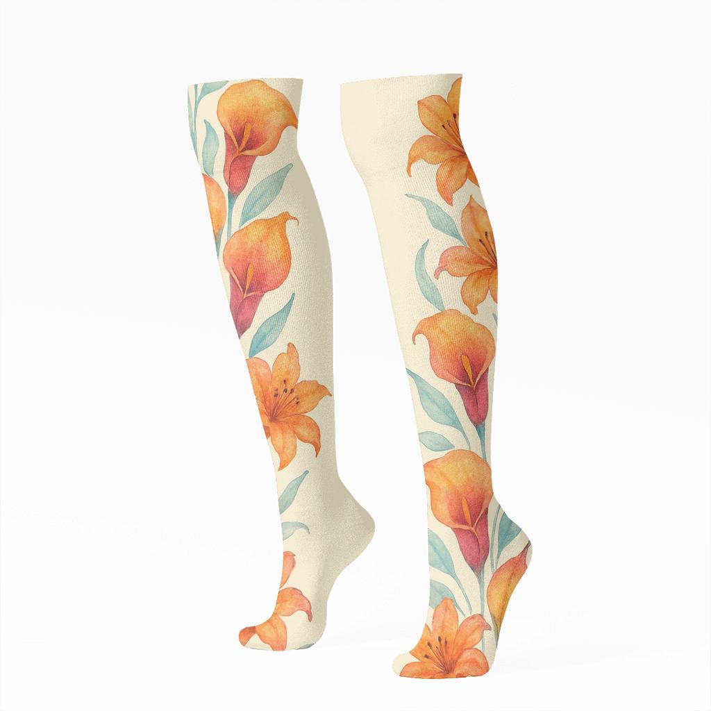 Lily Border In Watercolor Wash soft everyday knee-high socks
