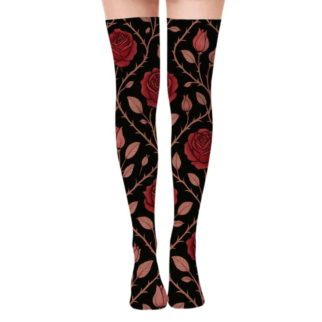 Rose Lattice On Midnight Field comfortable cotton over-the-knee socks