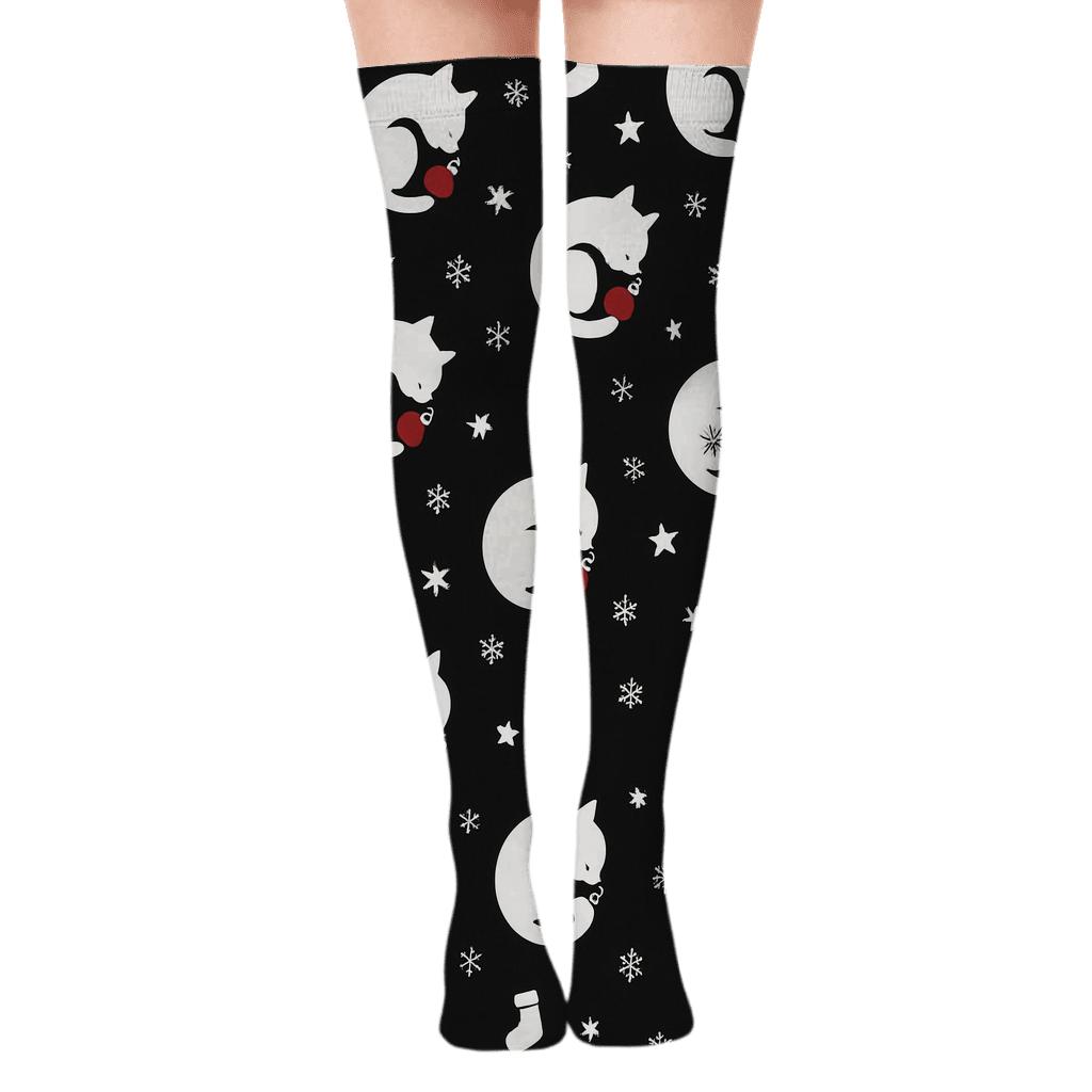 Silent Night Cat Silhouettes trendy patterned over-the-knee socks