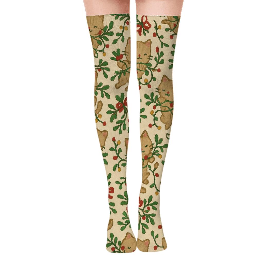 Mistletoe Mischief All Over comfortable cotton over-the-knee socks