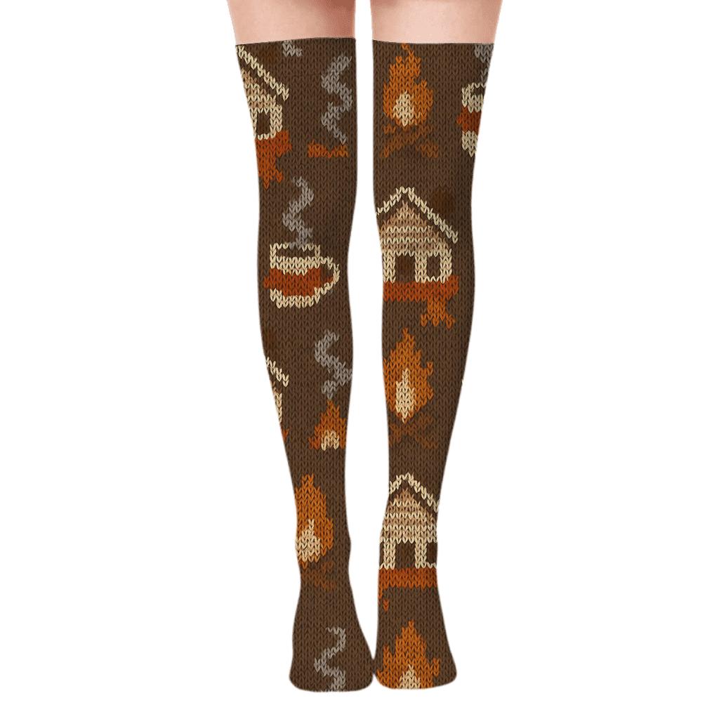 Cozy Cabin Wrapping Scene soft everyday over-the-knee socks