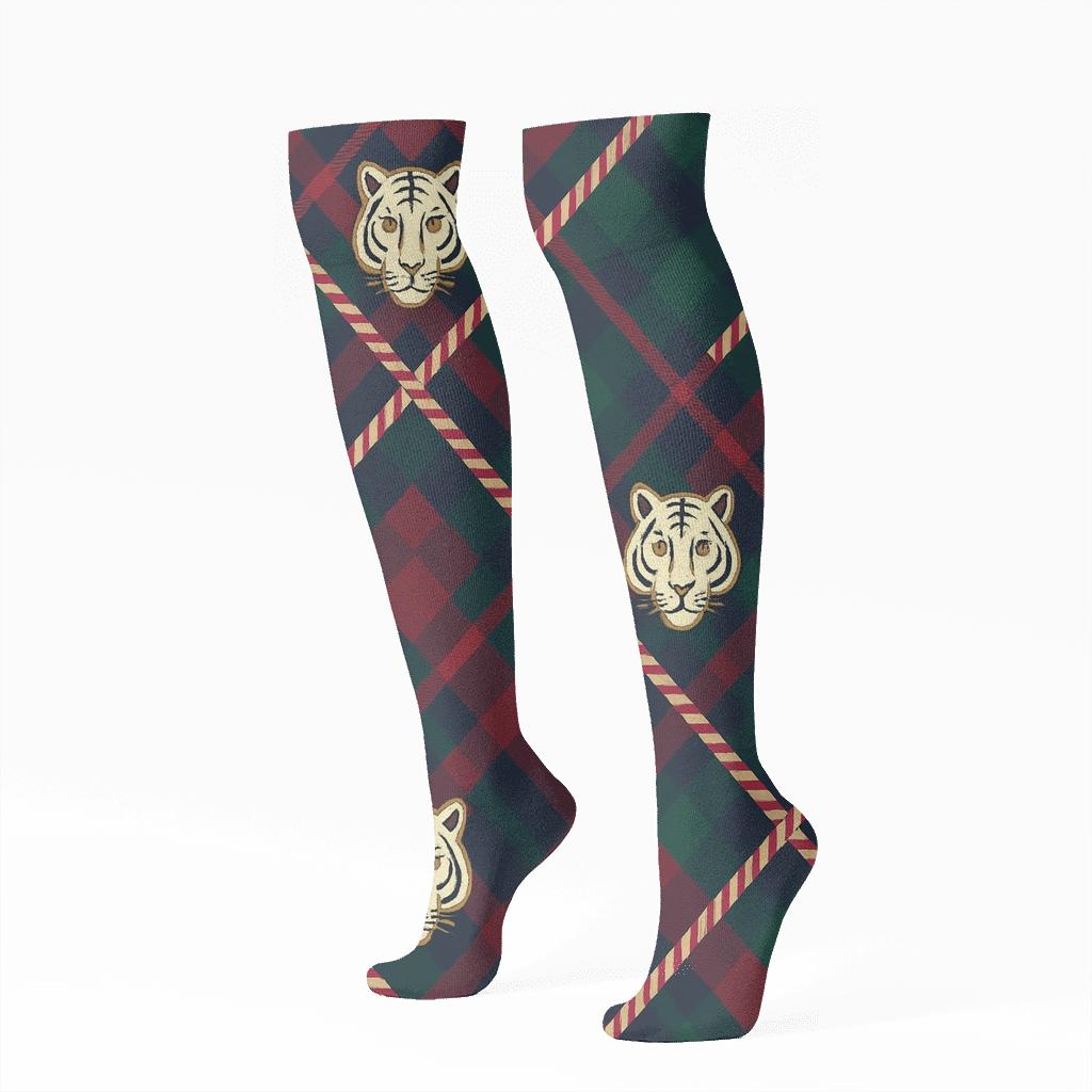 Plaid Tiger Candy Stripe comfortable cotton knee-high socks