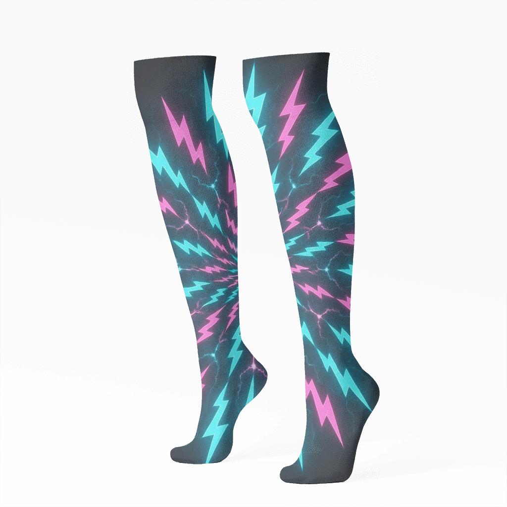 Neon Radial Bolt Burst personalized knee-high socks