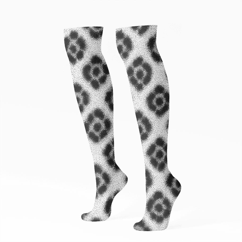 Monochrome Micro Spot Fur Lattice designer print knee-high socks