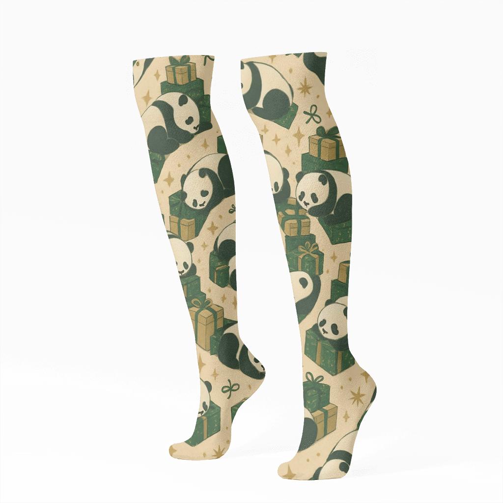 Panda Present Spiral trendy patterned knee-high socks