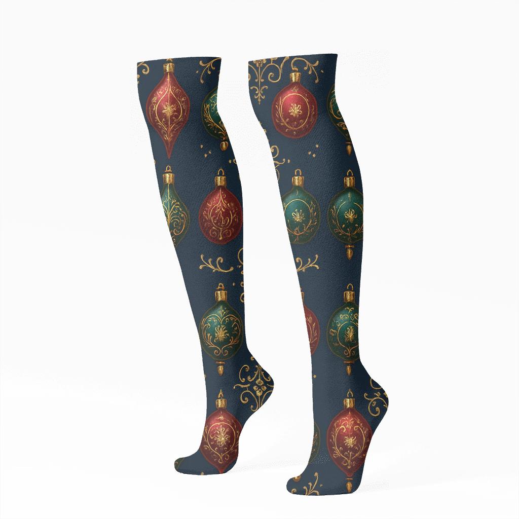 Holiday Ornament Mirrored Medallion soft everyday knee-high socks
