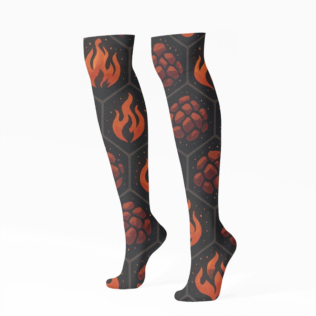 Ember Tessellation Grid designer print knee-high socks
