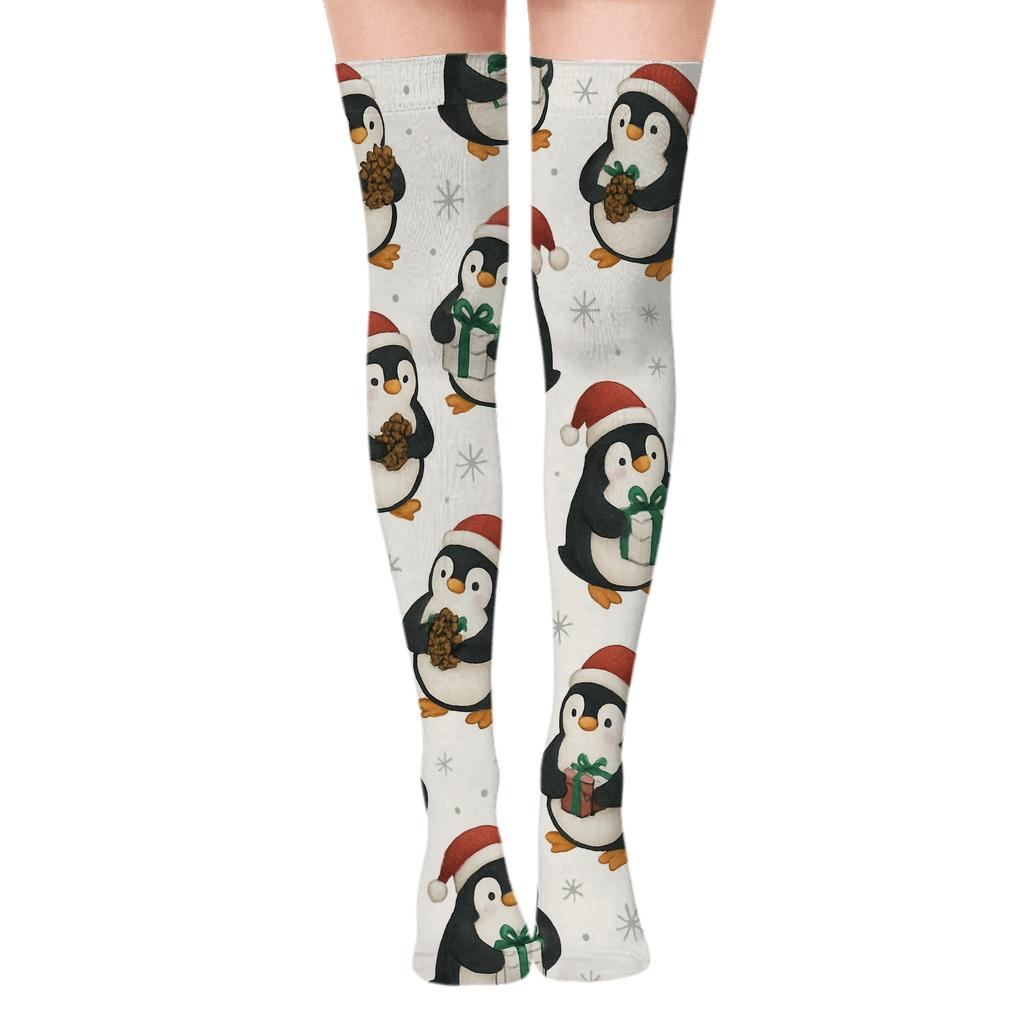 Pinecone Penguin Scatter unique graphic over-the-knee socks