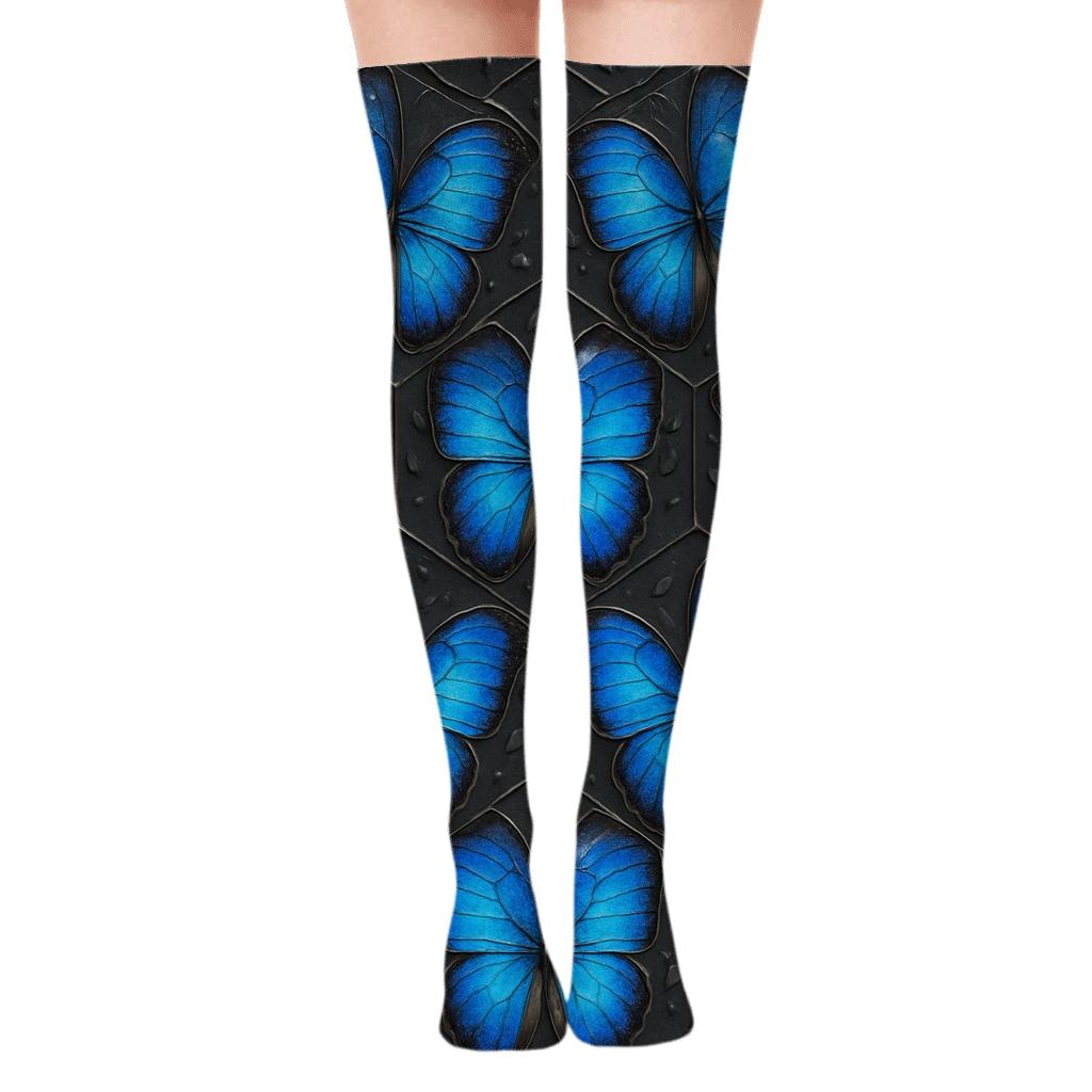 Iridescent Blue Tessellation designer print over-the-knee socks