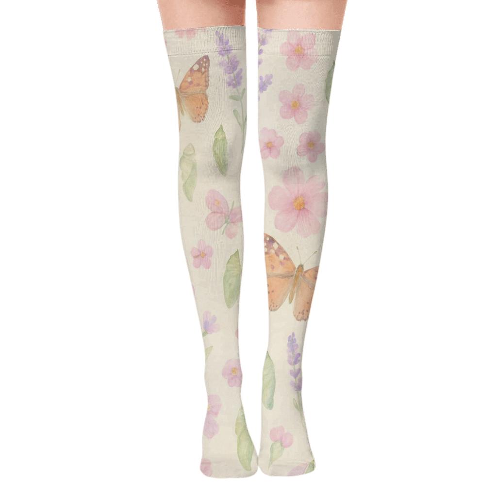 Pastel Painted Meadow Scatter personalized over-the-knee socks