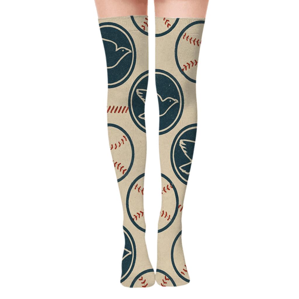 Flying Jay Wrap Pattern With Blue Jays personalized over-the-knee socks