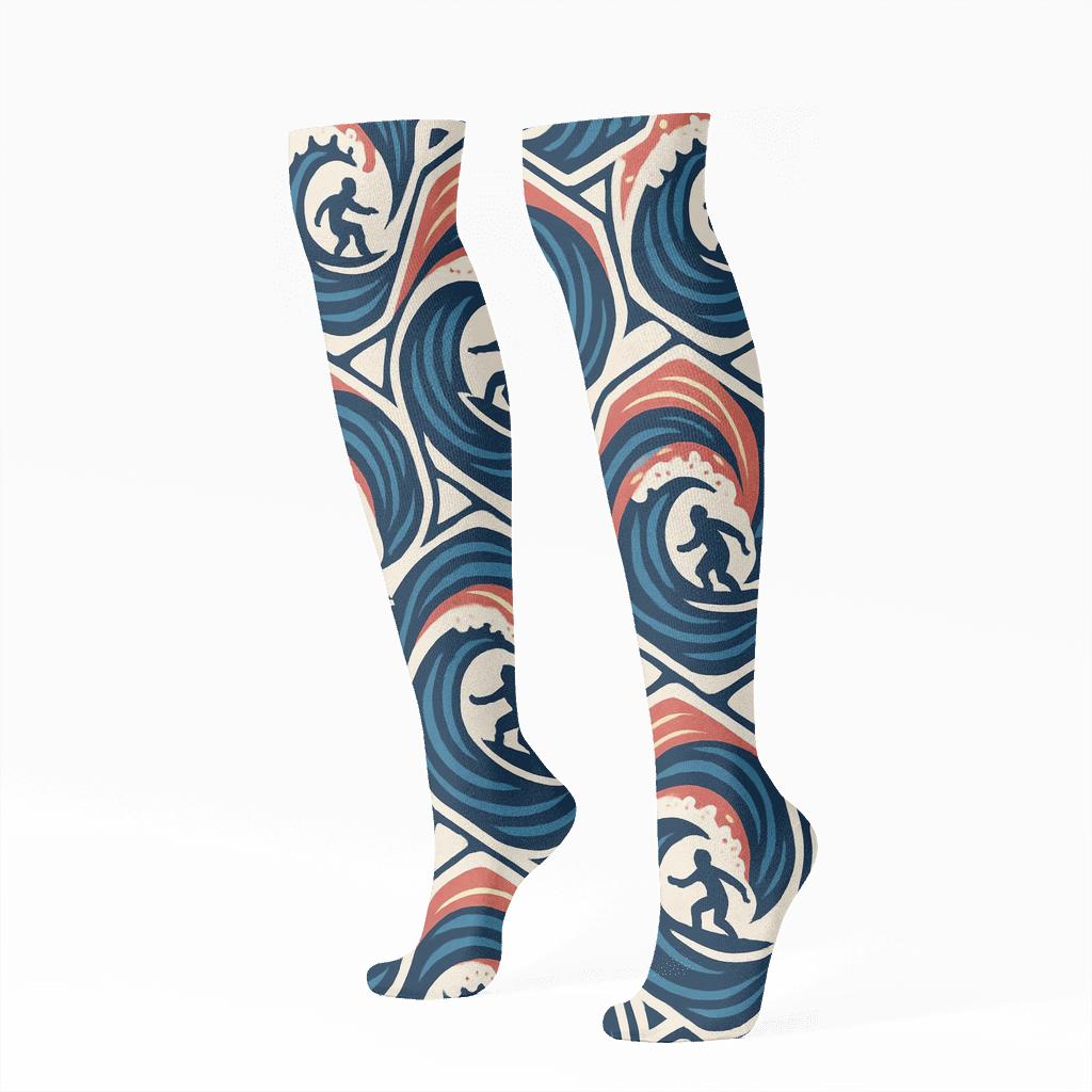 Surf Break Mosaic comfortable cotton knee-high socks