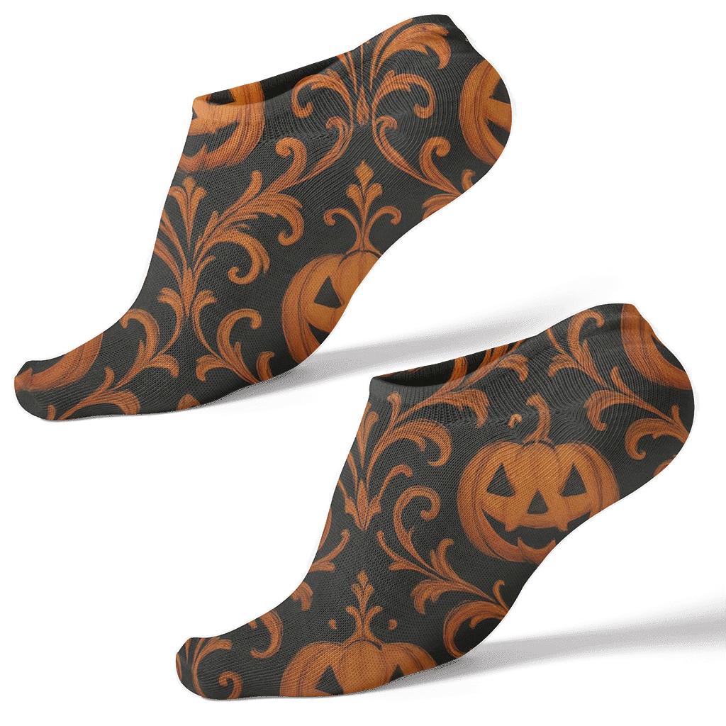 Jack O Lantern Damask On Black Background soft everyday ankle socks