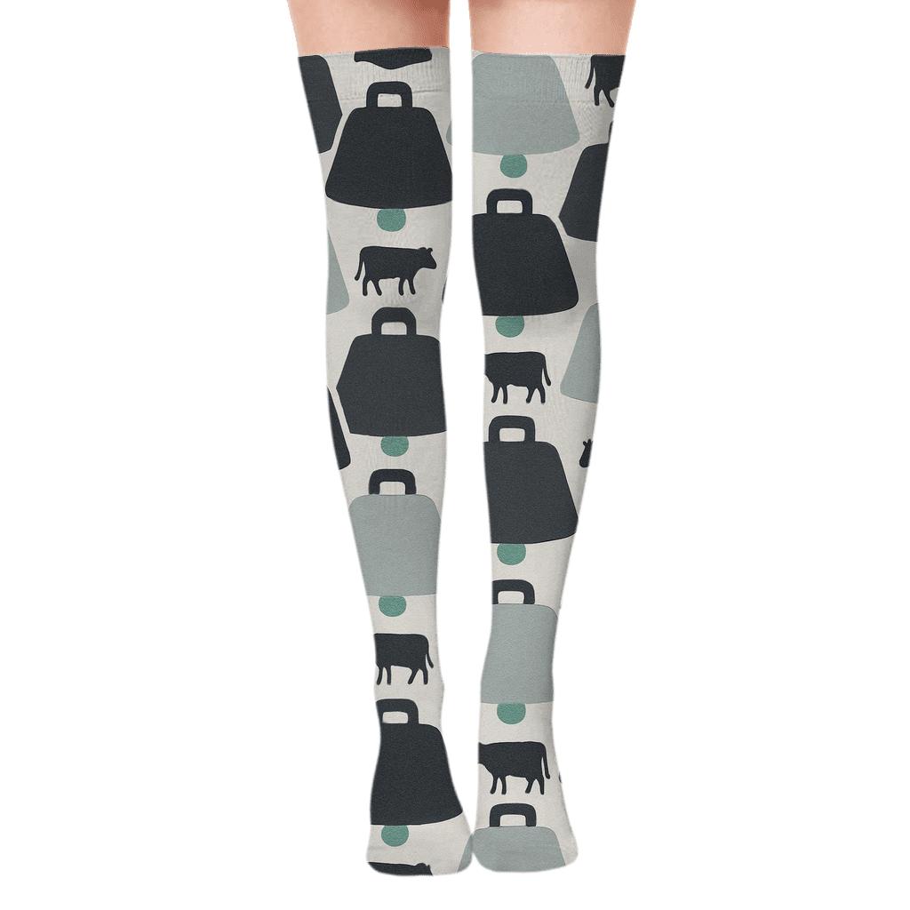 Cowbell Lattice Tessellation unique graphic over-the-knee socks