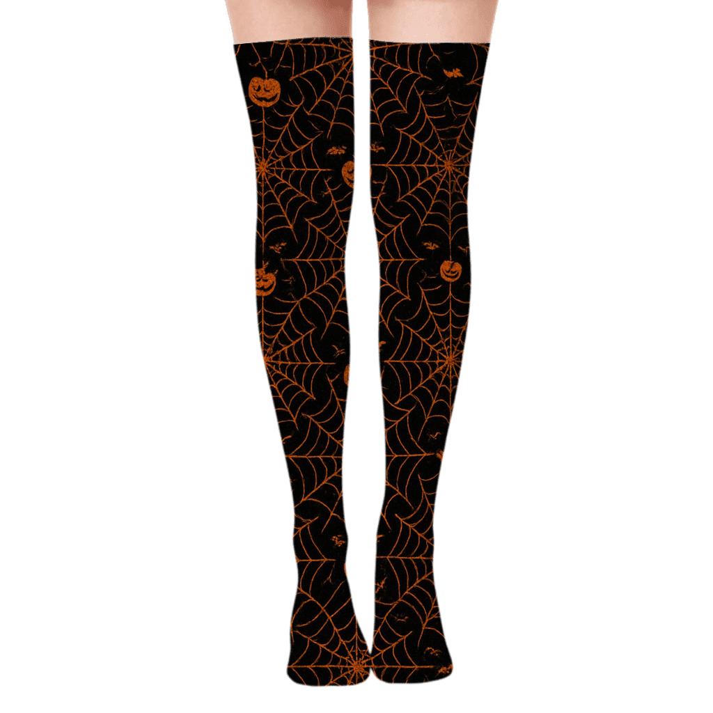 Orange Spider Web Overlay On Black Background comfortable cotton over-the-knee socks