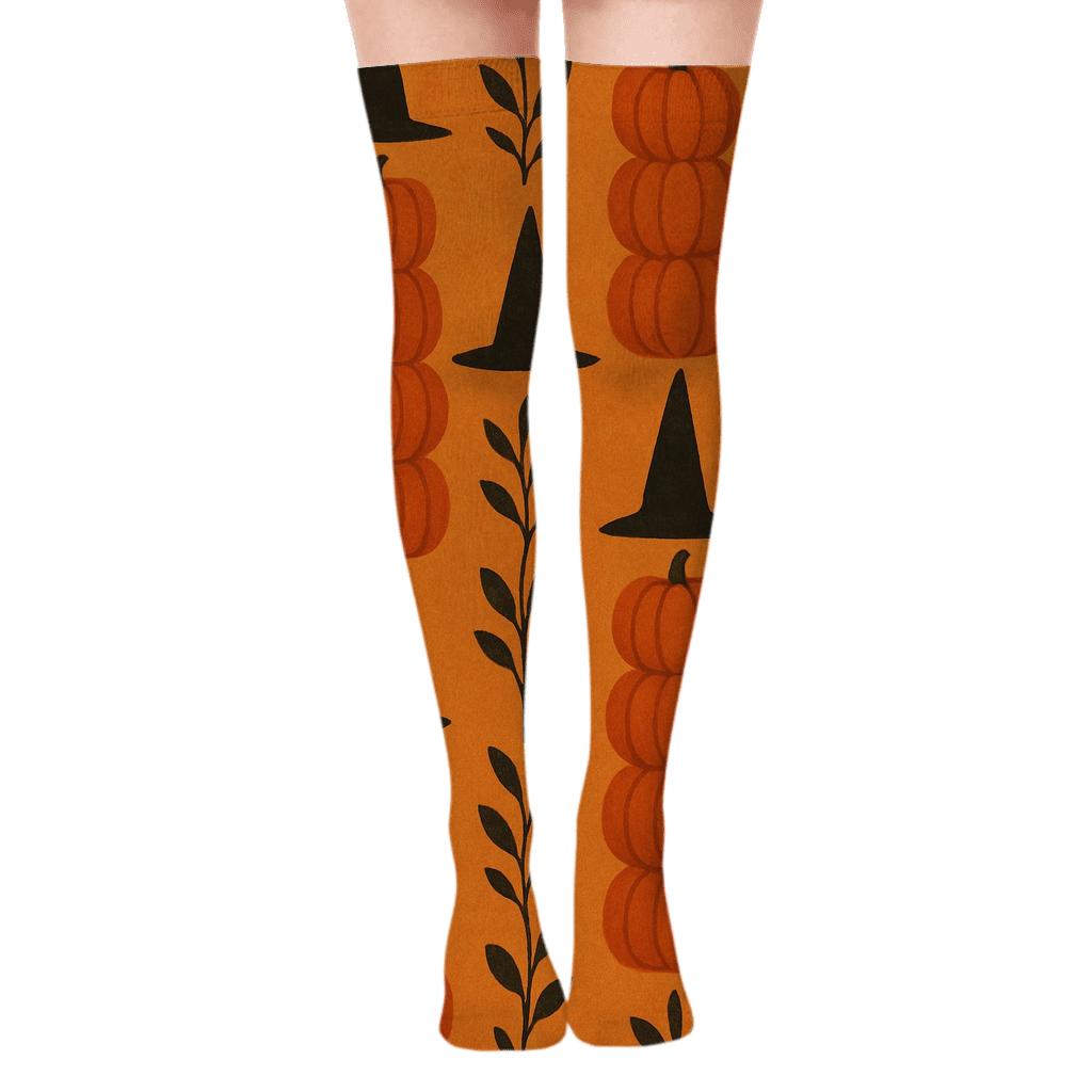 Stacked Pumpkin Vertical Repeat On Orange Background custom over-the-knee socks
